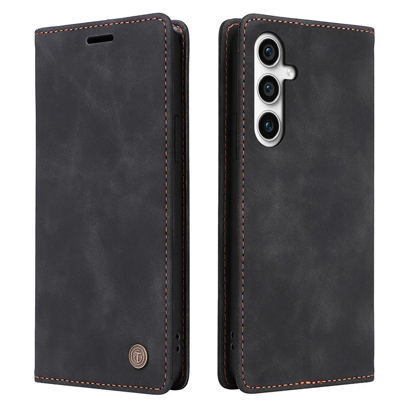 006 Series For Samsung Galaxy S23 FE Case Sucker Closure PU Leather Phone Stand Cover