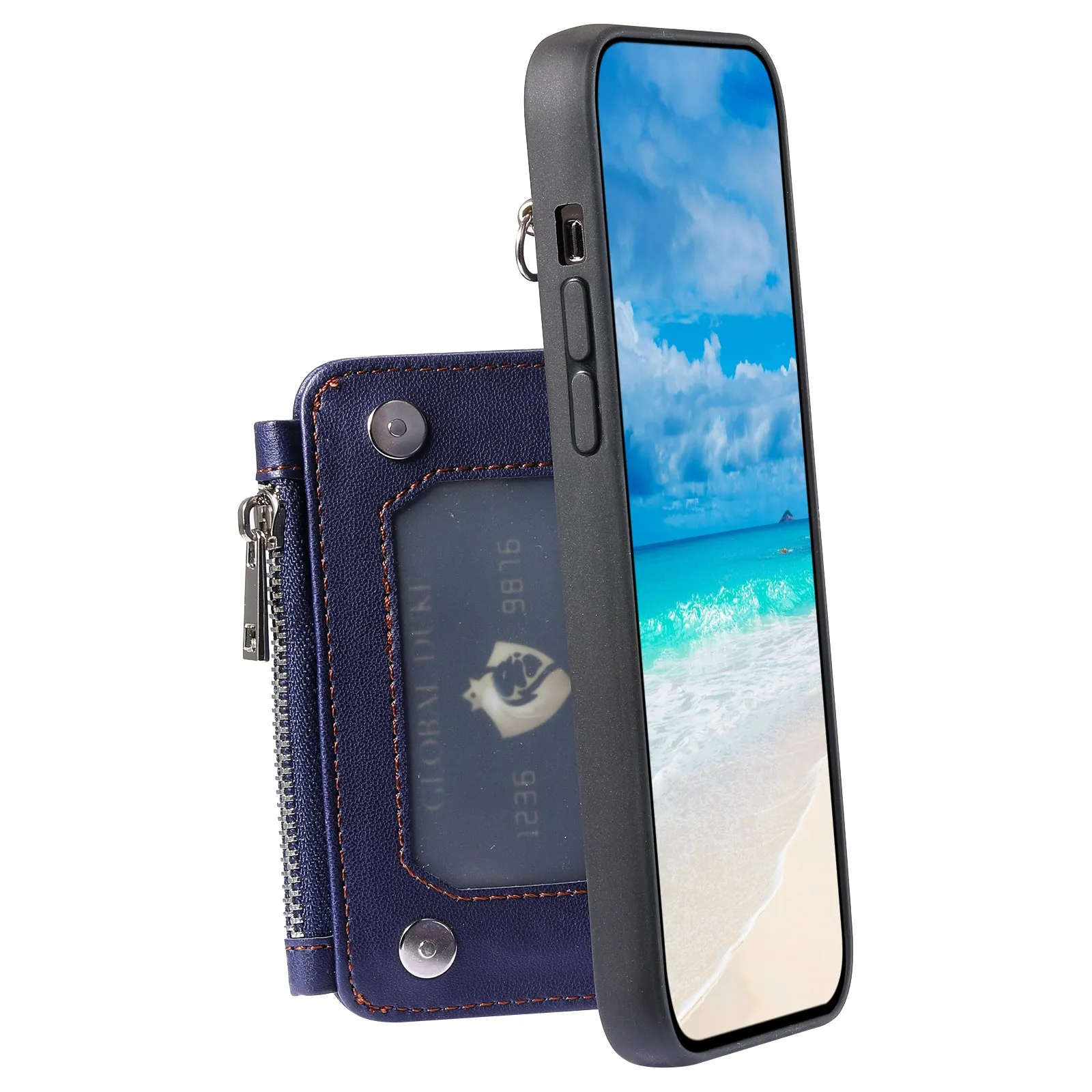 009 Shockproof Phone Case for Samsung Galaxy A53 5G , RFID Blocking PU TPU Cover Kickstand Zipper Wallet Shell with Strap