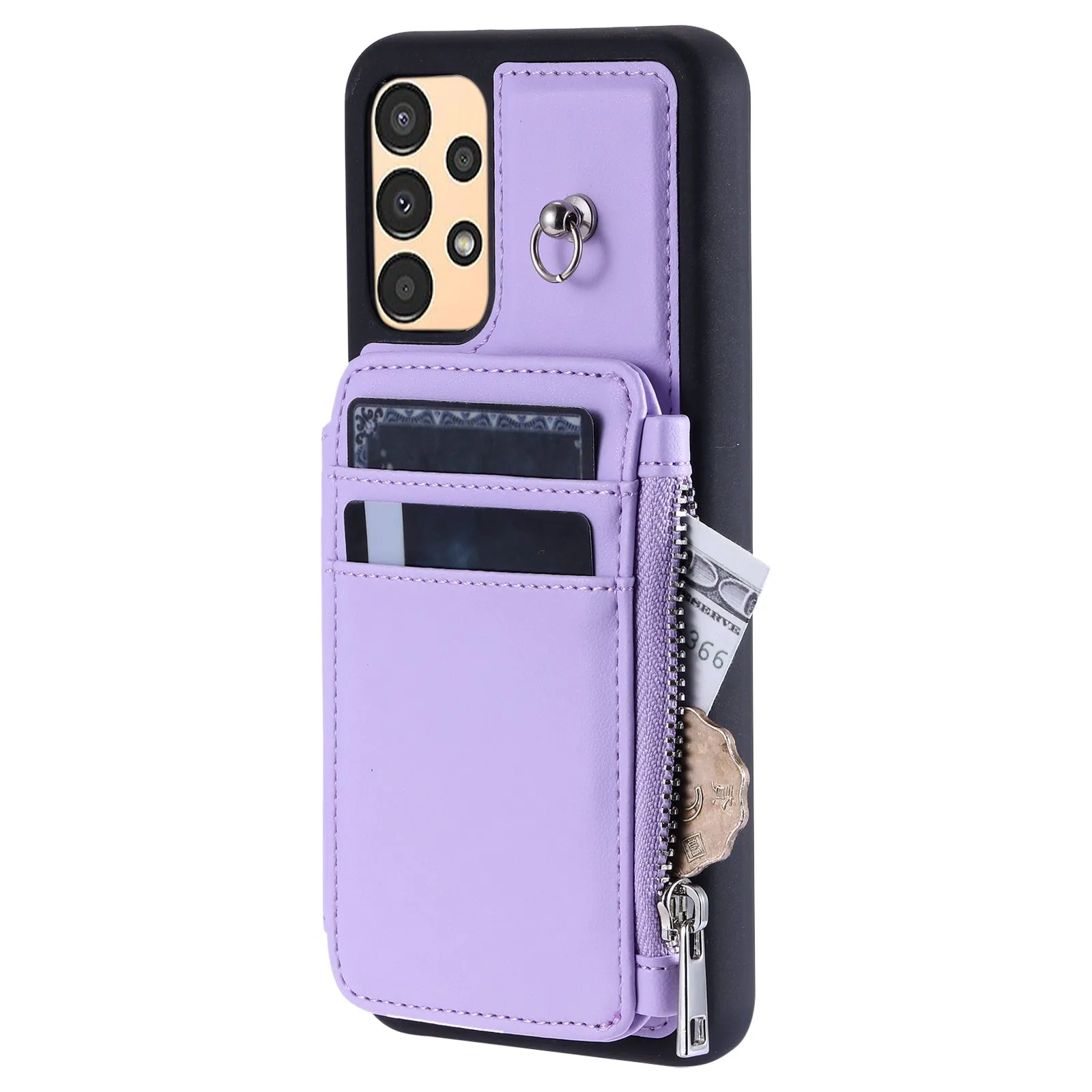 009 Shockproof Phone Case for Samsung Galaxy A53 5G , RFID Blocking PU TPU Cover Kickstand Zipper Wallet Shell with Strap