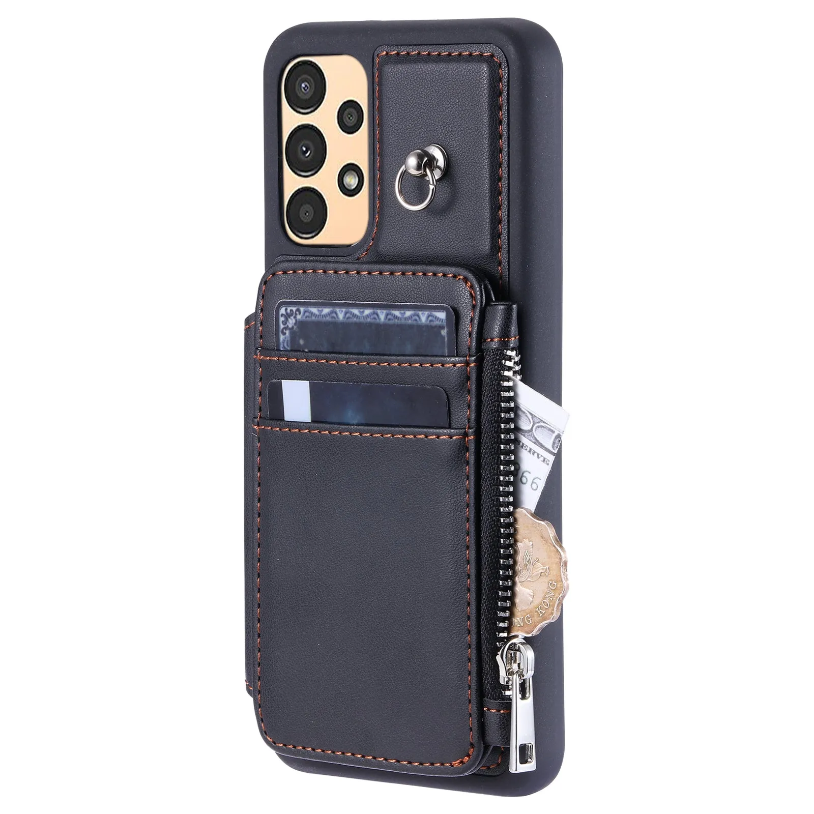 009 Shockproof Phone Case for Samsung Galaxy A53 5G , RFID Blocking PU TPU Cover Kickstand Zipper Wallet Shell with Strap