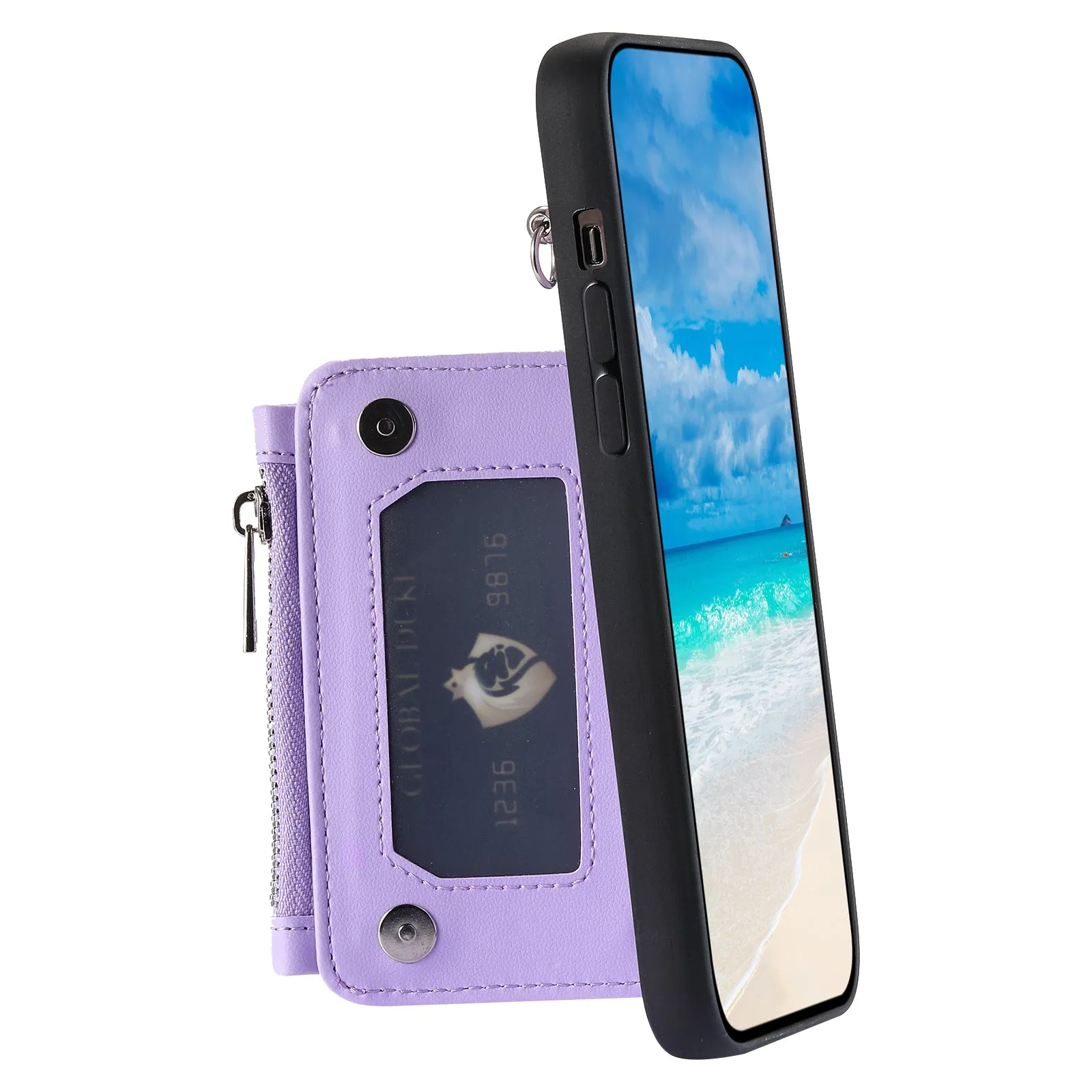 009 Shockproof Phone Case for Samsung Galaxy A53 5G , RFID Blocking PU TPU Cover Kickstand Zipper Wallet Shell with Strap