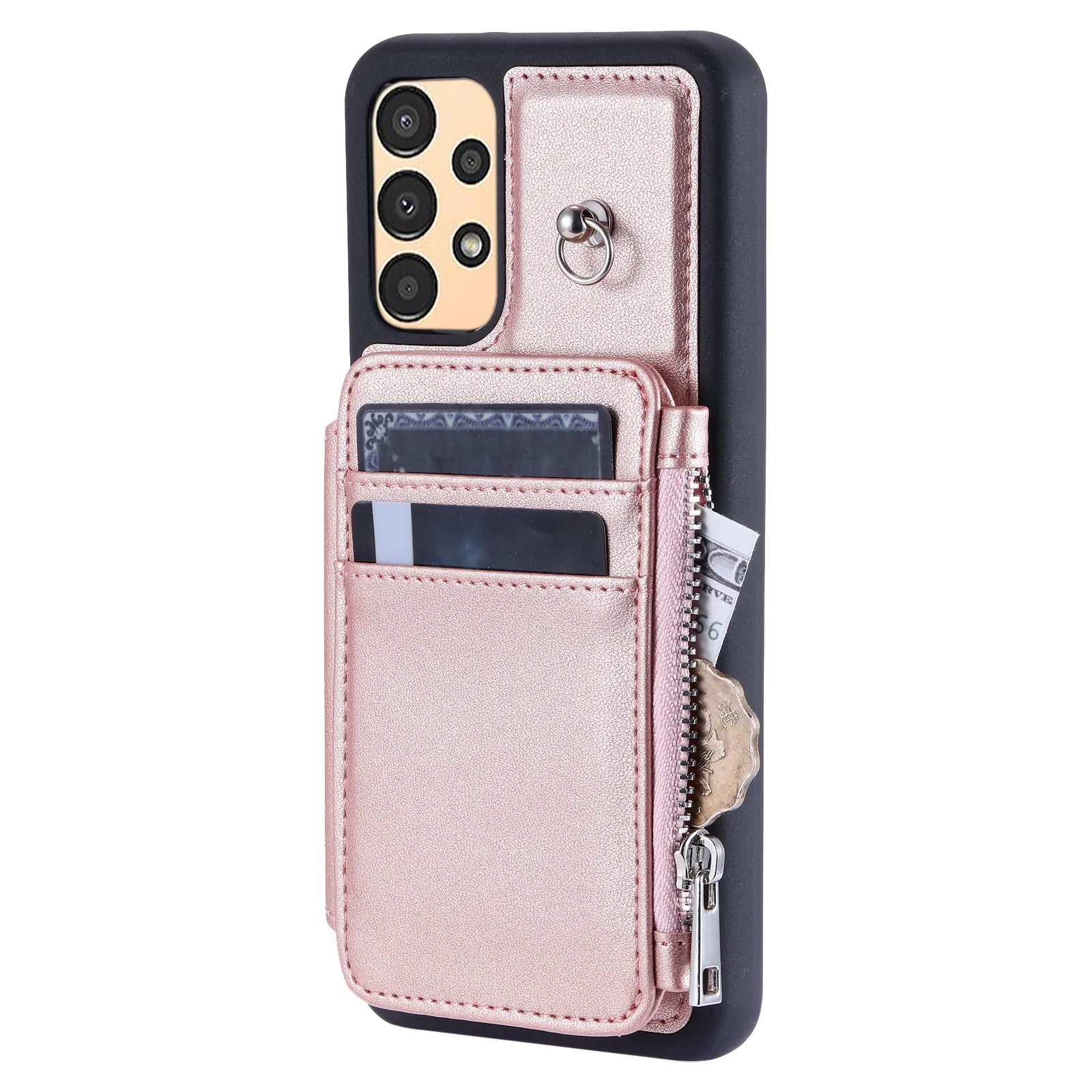 009 Shockproof Phone Case for Samsung Galaxy A53 5G , RFID Blocking PU TPU Cover Kickstand Zipper Wallet Shell with Strap