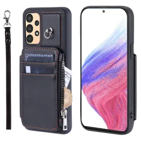 009 Shockproof Phone Case for Samsung Galaxy A53 5G , RFID Blocking PU TPU Cover Kickstand Zipper Wallet Shell with Strap