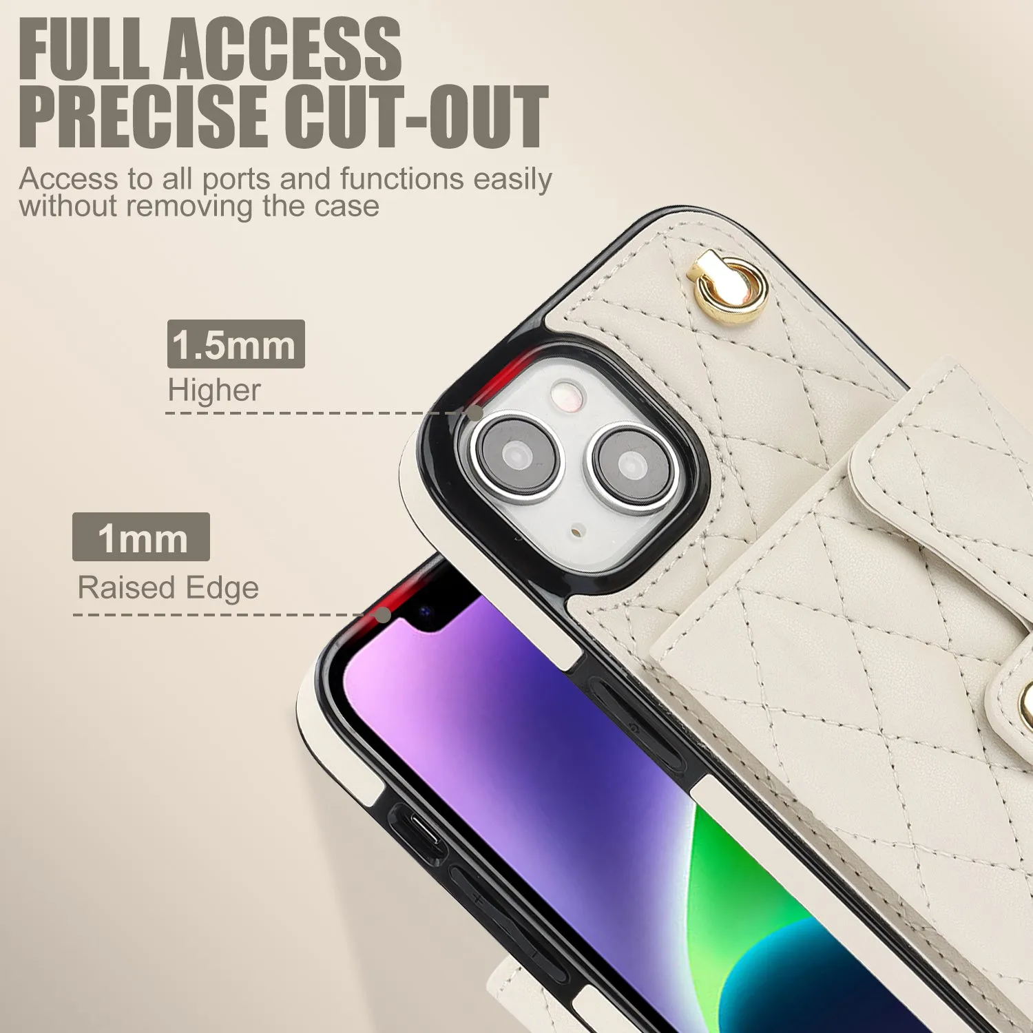 026 For iPhone 15 Plus PU Leather TPU RFID Blocking Phone Case Card Holder Kickstand Cover with 2 Straps