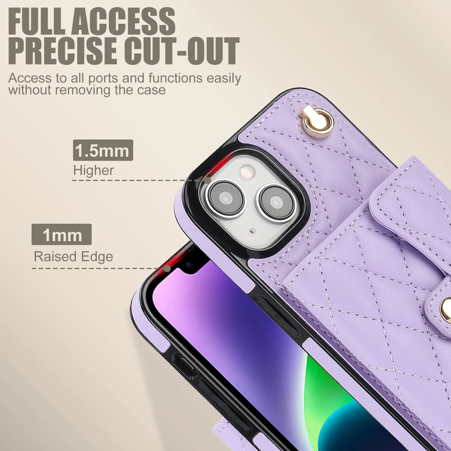 026 For iPhone 15 Plus PU Leather TPU RFID Blocking Phone Case Card Holder Kickstand Cover with 2 Straps