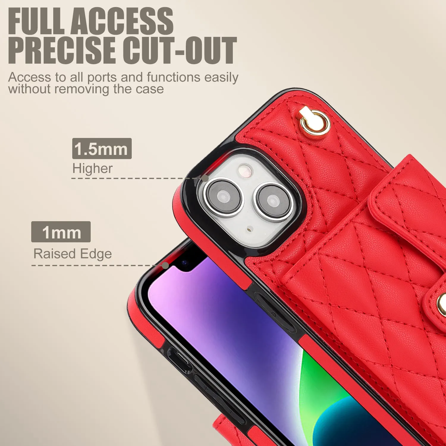 026 For iPhone 15 Plus PU Leather TPU RFID Blocking Phone Case Card Holder Kickstand Cover with 2 Straps