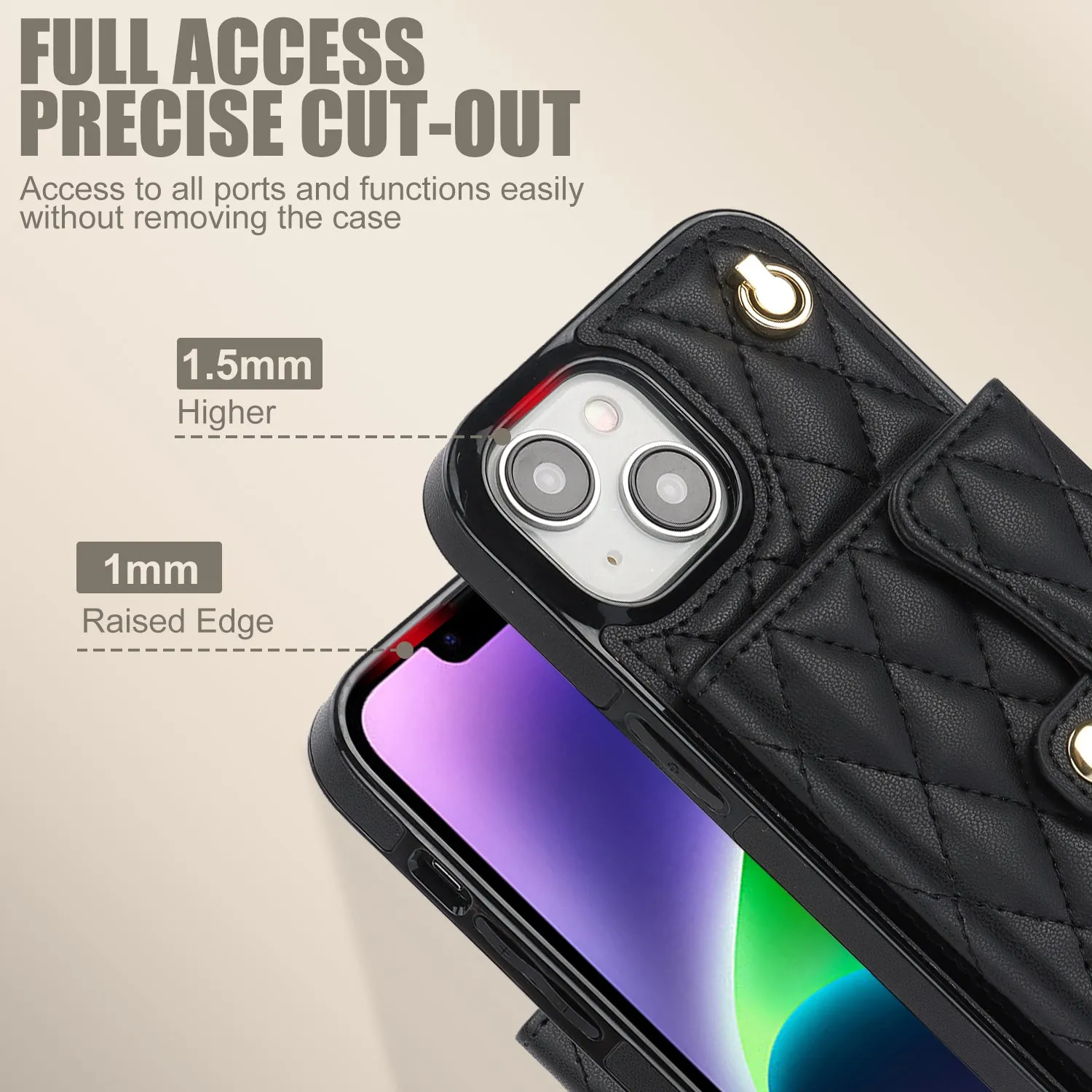 026 For iPhone 15 Plus PU Leather TPU RFID Blocking Phone Case Card Holder Kickstand Cover with 2 Straps