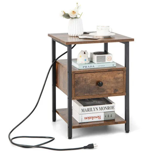 1/2 Pieces 3-Tier Nightstand with Charging Station and Drawer-1 Piece