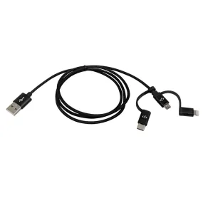 1m 3-in-1 Apple iPhone 8-pin Lightning/Micro B/Type-C to USB A Male Cable with Black Mesh - Apple MFi certified