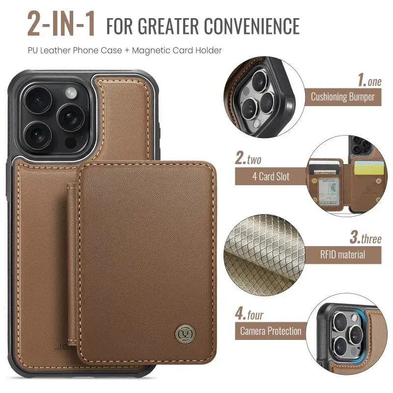 2-in-1 Detachable Magnetic Wallet Case for iPhone 16 15 14 13 12 11 Pro XS Max