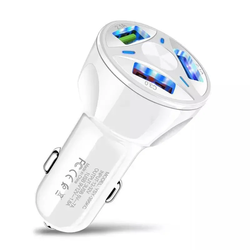 2 Pack 3 Port USB Fast LED Car Charger For Devices