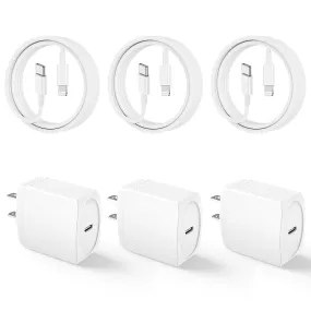 20W USB C Fast Charger 10 FT [MFi Certified] Compatible with iPhone 14 13 12 11 XS XR X 8 iPad, 3 Pack PD Wall Charger Block with 10FT Long Type C Lightning Cable (White)