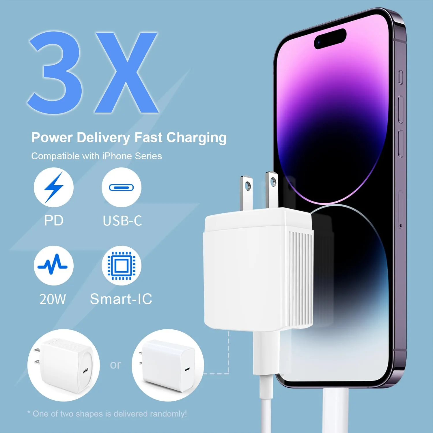 20W USB C Fast Charger 10 FT [MFi Certified] Compatible with iPhone 14 13 12 11 XS XR X 8 iPad, 3 Pack PD Wall Charger Block with 10FT Long Type C Lightning Cable (White)