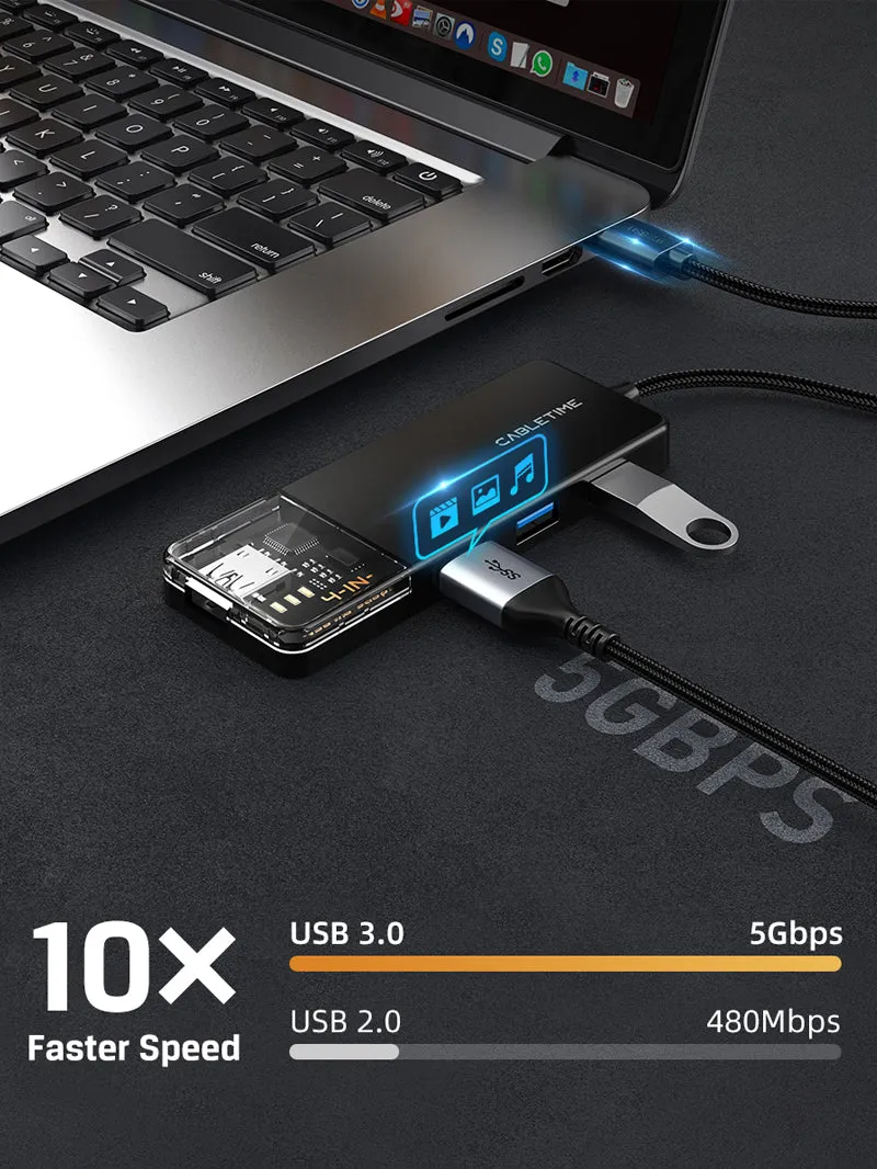 4 Port USB A 3.0 Hub Superspeed 5Gbps with Power Supply for laptop