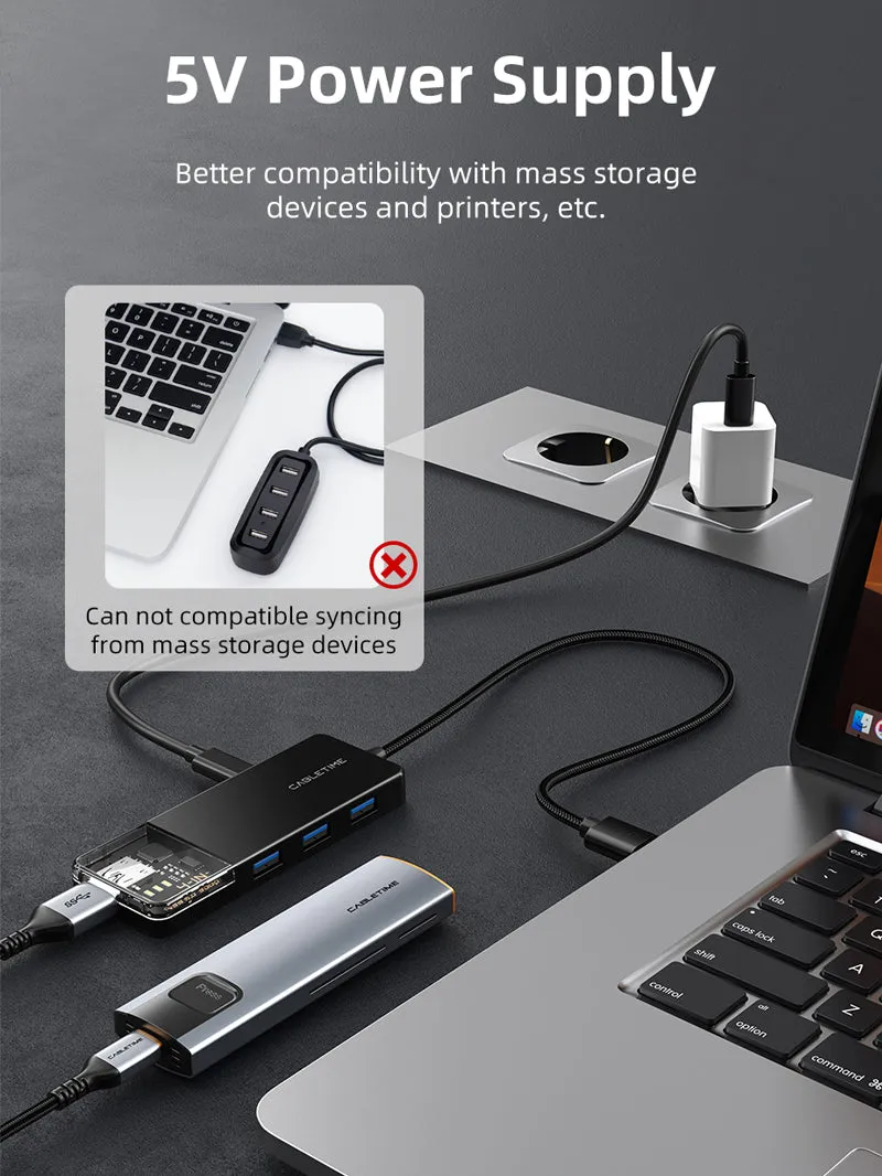 4 Port USB A 3.0 Hub Superspeed 5Gbps with Power Supply for laptop