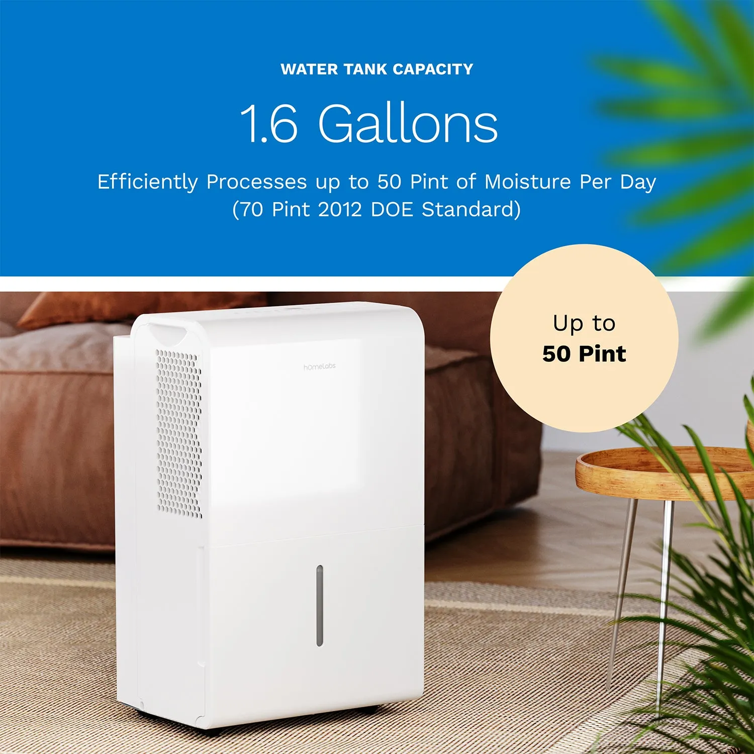 4,500 sq ft - Energy Star Wi- Fi Enabled Dehumidifier with Pump - 50 pint