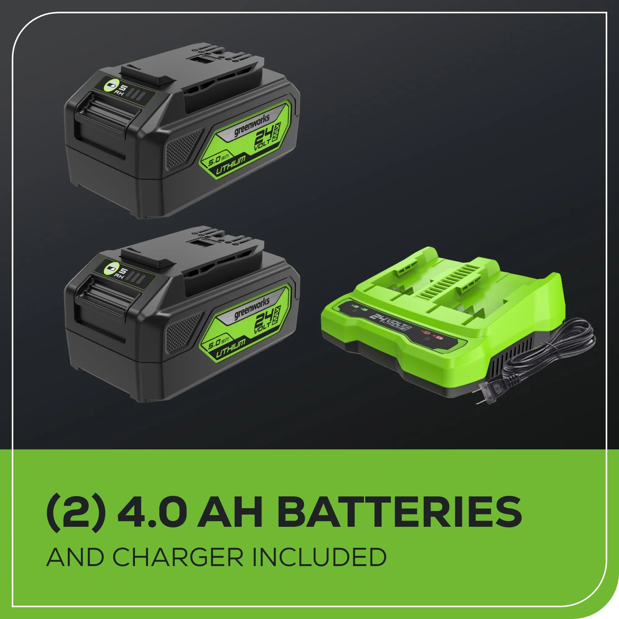 48V (2x24V) 8" Edger w/ (2) 4.0Ah USB Batteries & Dual Port Charger