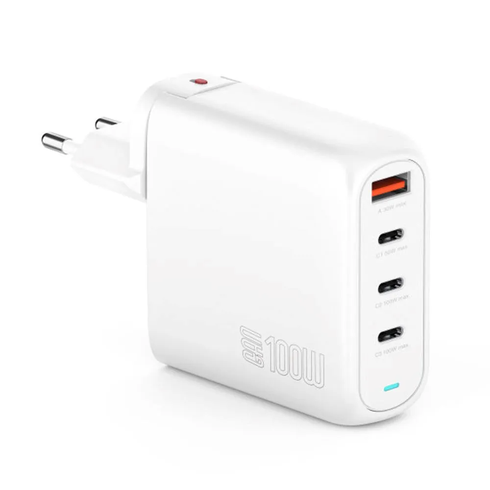 4smarts Charger GaN Flex Pro 100W PD - Vægoplader m. 1 x USB-A & 3 x USB-C - Hvid