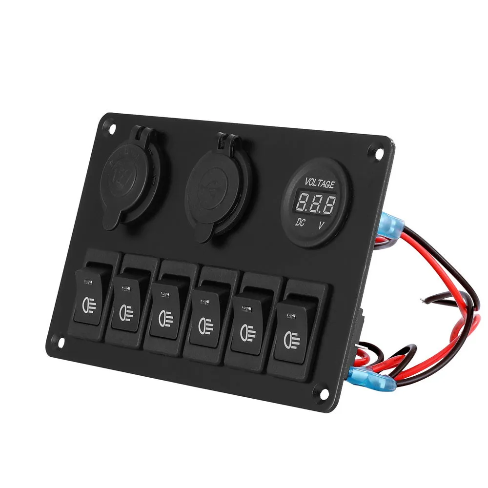 6 LED Rocker Switch Panel w/ USB, Voltage Monitoring - Giantz