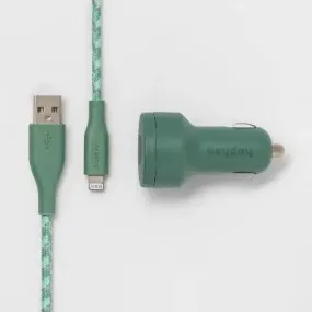 6' Lightning to USB-A Cable 2-Port 3.1A Car Charger - heyday Evergreen