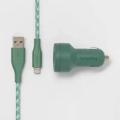 6' Lightning to USB-A Cable 2-Port 3.1A Car Charger - heyday Evergreen