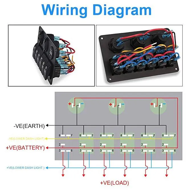 6 Switch Panel with Voltmeter & Dual USB Charger