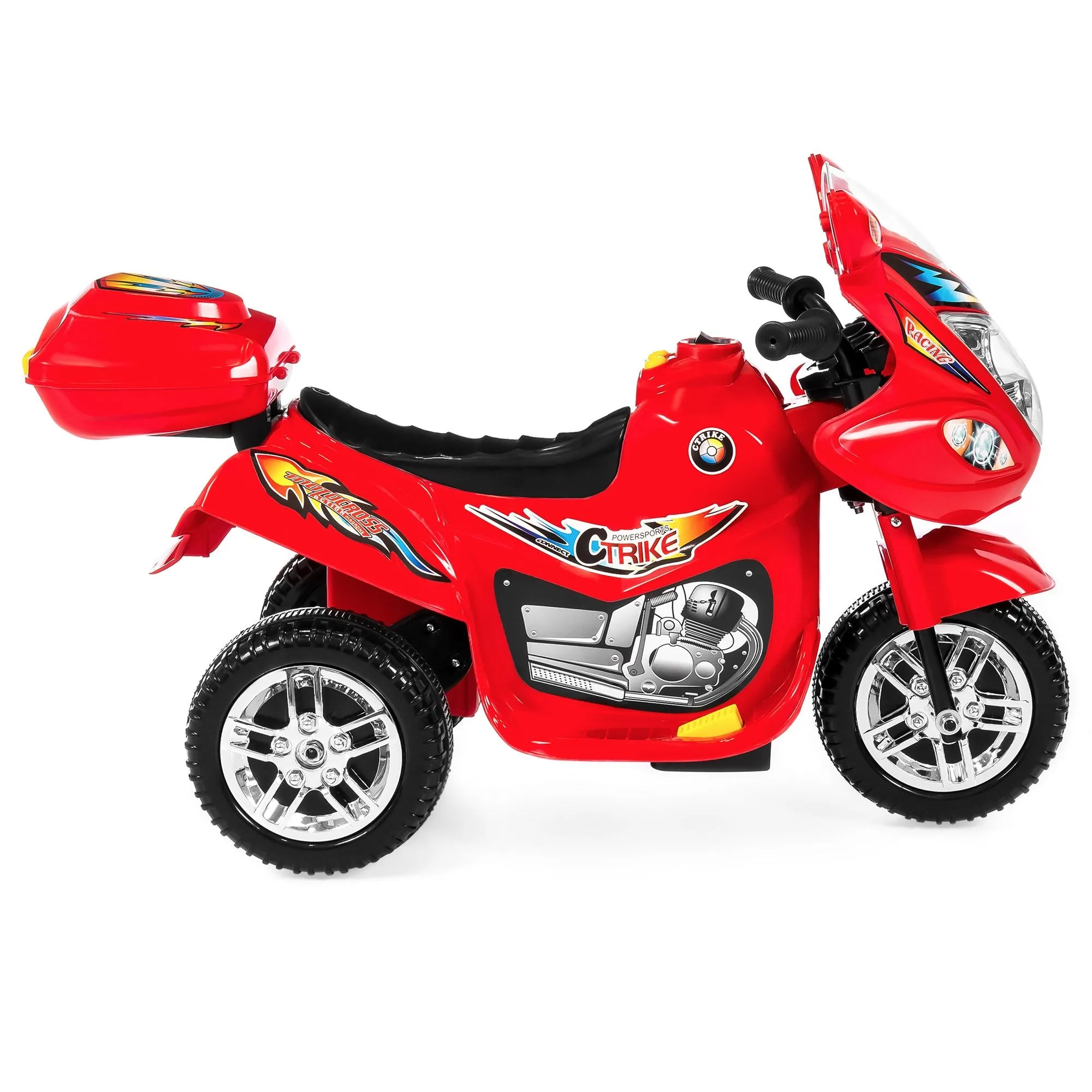 6V Kids 3-Wheel Motorcycle Ride-On Toy w/ LED Lights, Music, Storage