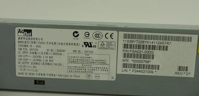 Acbel Power Supply IBM P/N: 39Y7228 FSA021-030G