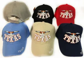 adjustable baseball hat texas with bull horn Case of 24