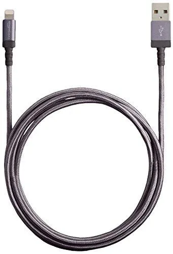 AmazonBasics Nylon Braided USB A to Lightning Compatible Cable - Apple MFi Certified - Dark Grey (6 Feet/1.8 Meter)