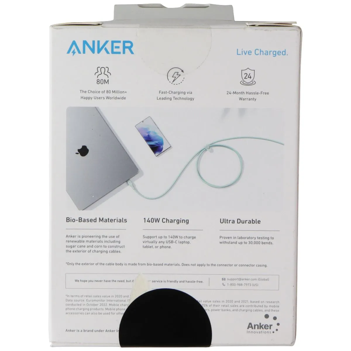 Anker 544 USB-C to USB-C Bio-Nylon Green 6ft Cable