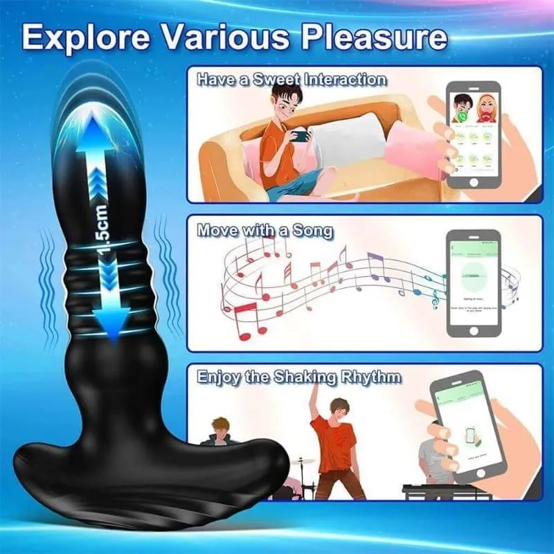 App Control Anal Plug Vibrator with 9 Thrusting & Vibrating Modes