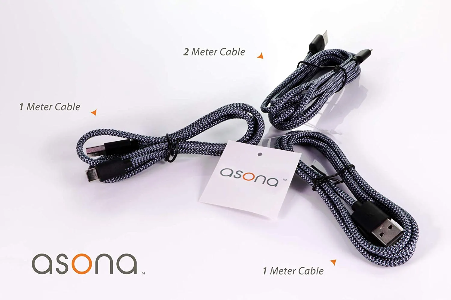 Asona USB A to USB C Audio and Data Braided Cable 3 Pack (2x 3ft, 1x 6ft)