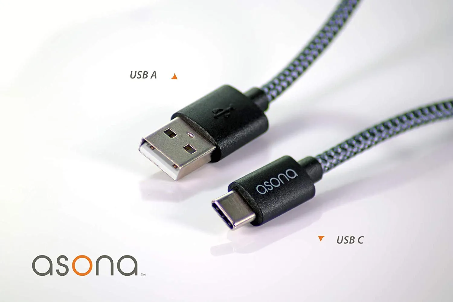 Asona USB A to USB C Audio and Data Braided Cable 3 Pack (2x 3ft, 1x 6ft)