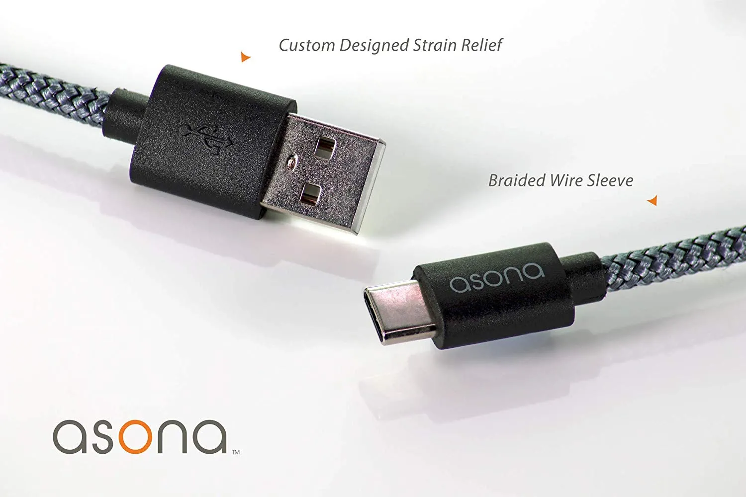 Asona USB A to USB C Audio and Data Braided Cable 3 Pack (2x 3ft, 1x 6ft)