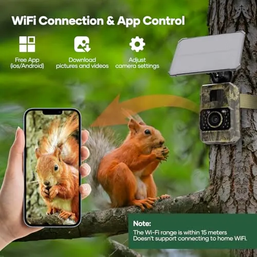 Assark Solar Trail Camera 48MP 30FPS, WiFi Bluetooth Game Camera with Motion Activated 0.2s Trigger, Night Vision Motion Activated IP66 Waterproof for Wildlife Scouting with 32GB Micro SD Card