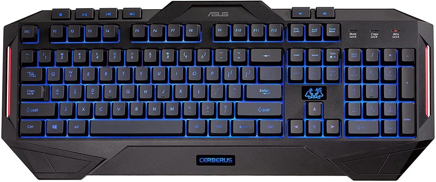 ASUS Gaming Keyboard Cerberus | Highly Durable, Long-Lasting PC Gaming Keyboard | Dome Switches | Splash-Proof & Anti-Slip | Multi-Color Backlight | Media Controls   12 Programmable Keys | Black