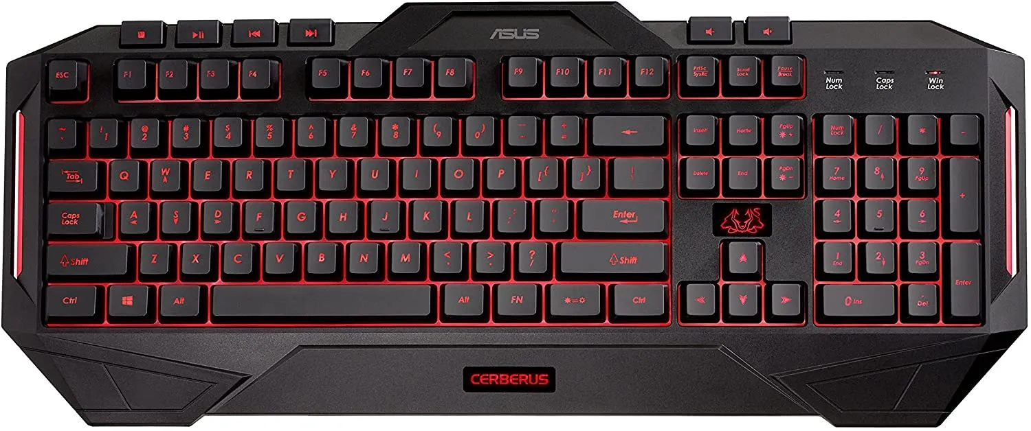 ASUS Gaming Keyboard Cerberus | Highly Durable, Long-Lasting PC Gaming Keyboard | Dome Switches | Splash-Proof & Anti-Slip | Multi-Color Backlight | Media Controls   12 Programmable Keys | Black