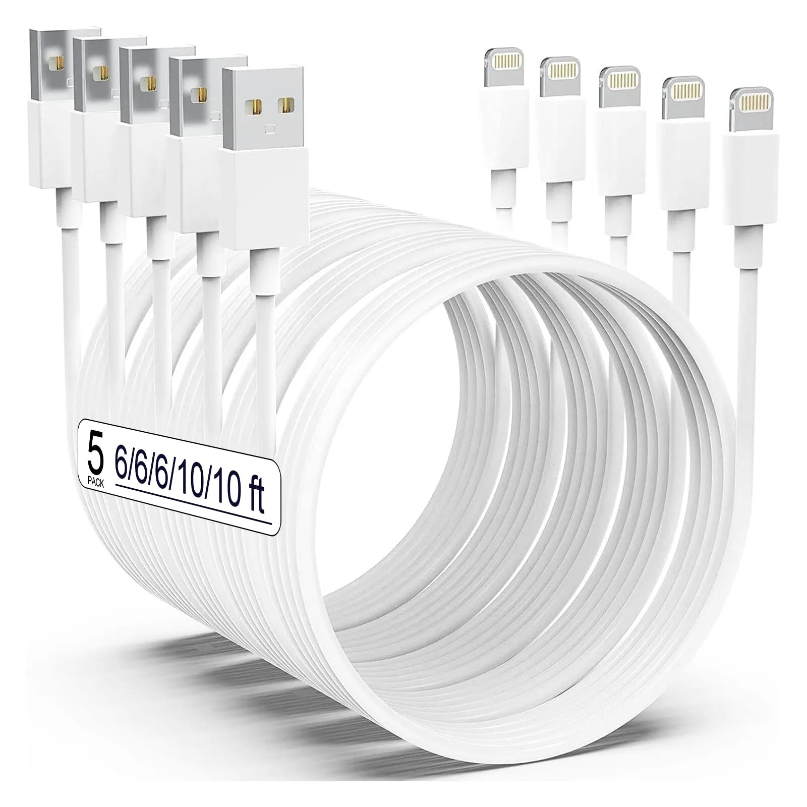 AZMOGDT ( Apple MFi Certified iPhone Charger 5pack[6/6/6/10/10FT] Long Lightning Cable Fast Charging Cord iPhone Charging Cable Compatible iPhone 14/14 Pro/Max/13/12/11 Pro Max/XS MAX/XR/XS/X/8/Plus