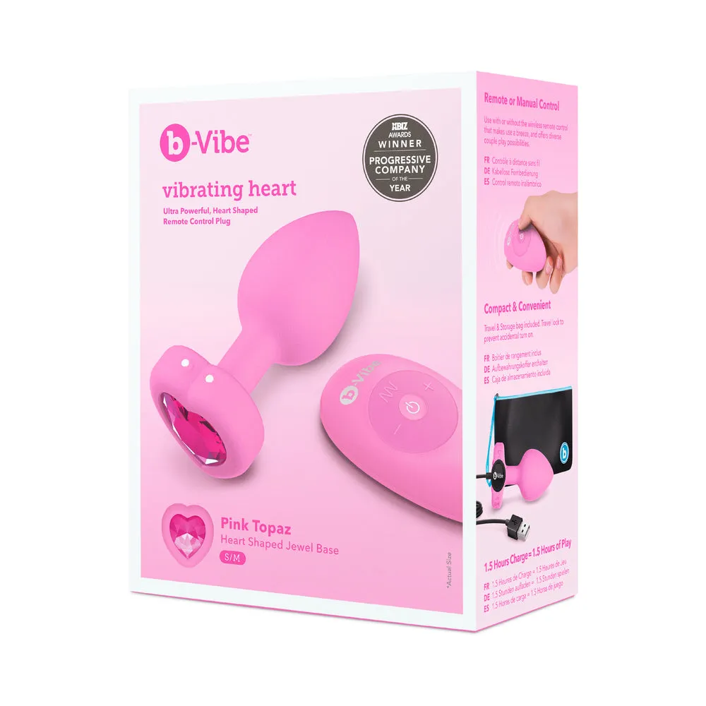 b-Vibe Vibrating Heart Anal Plug with Heart-Shaped Jewel Base S/M Pink