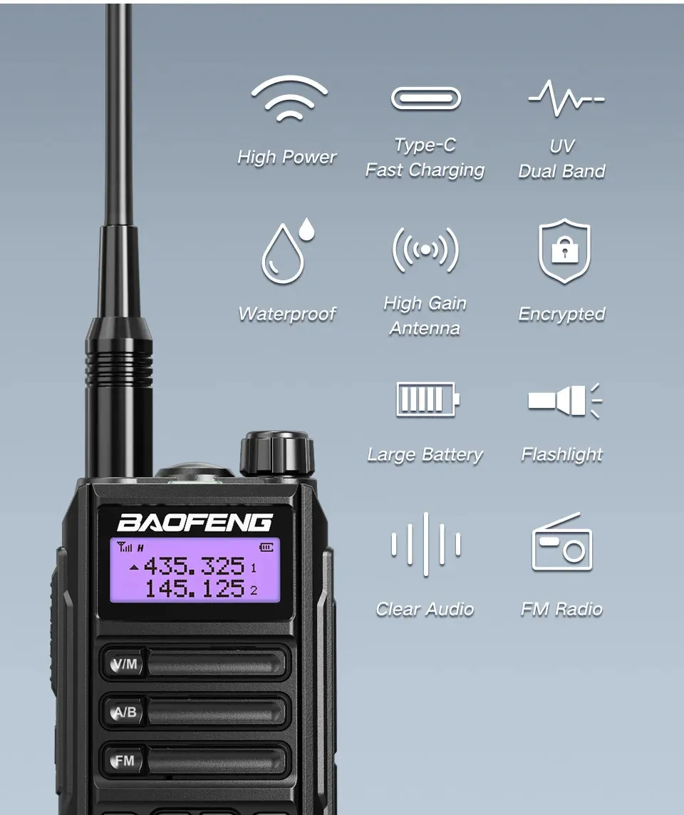 BaoFeng UV16 Walkie-Talkie Tri Band Professional Hunting Ham Waterproof Long Range Type-C Charger VHF UHF Two Way Portable Radio