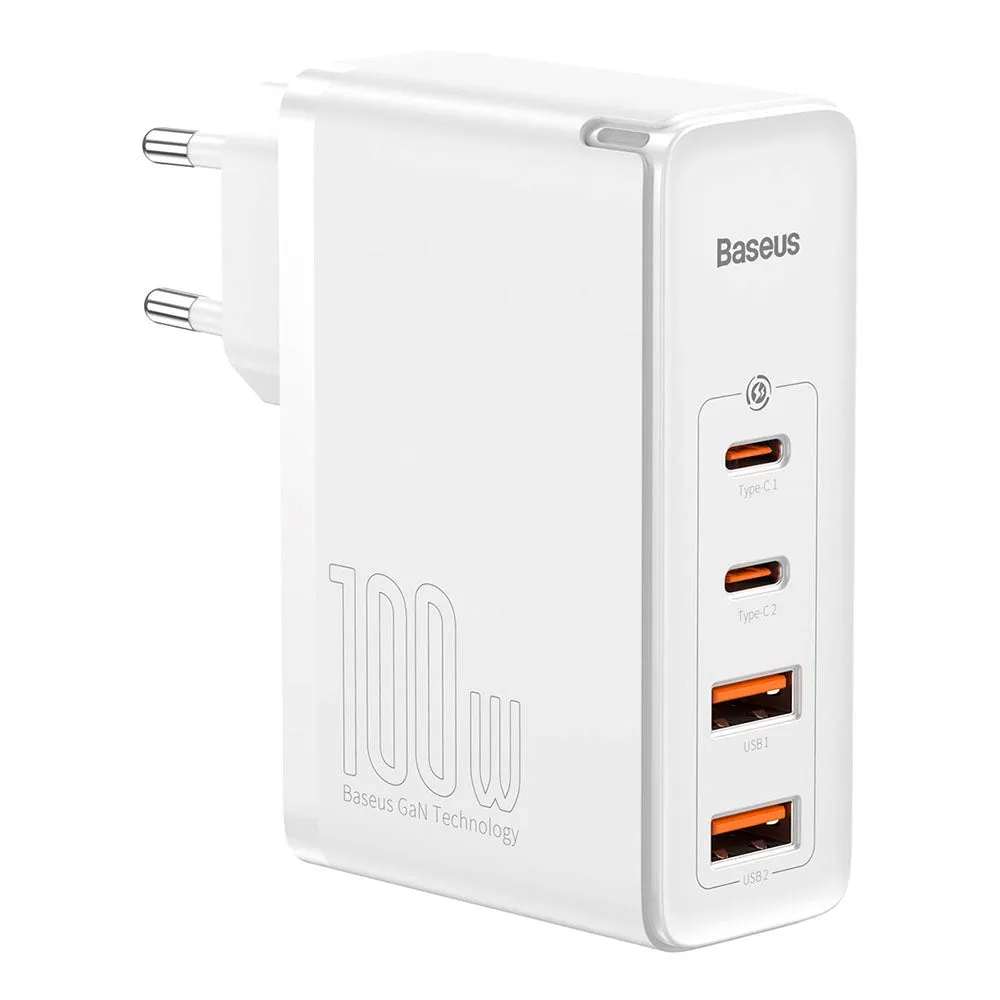 Baseus 100W PD GaN² Pro Fast Charger - Vægoplader m. 2 x USB-C & 2 x USB-A - Hvid