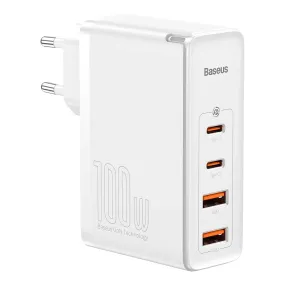 Baseus 100W PD GaN² Pro Fast Charger - Vægoplader m. 2 x USB-C & 2 x USB-A - Hvid