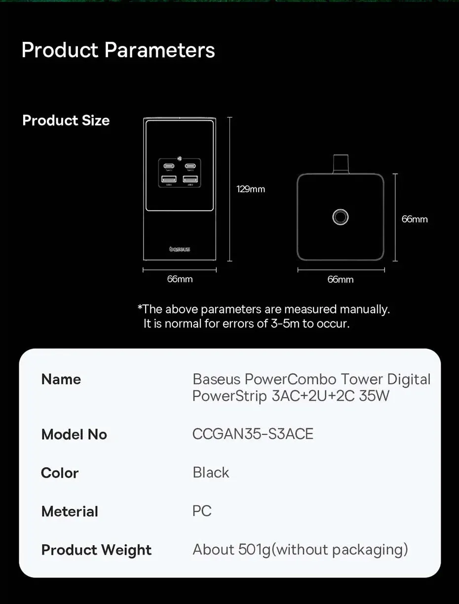 Baseus 35W Fast Charger Digital Power Strip 7-in-1 Charging Station 4000W Rated Power Digital Display For iPhone16 15 14 Pro Max