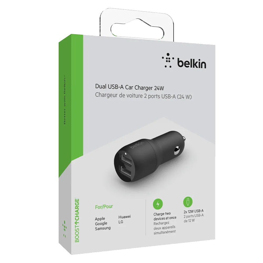 Belkin Dual Port USB A Car Charger 24W by Belkin