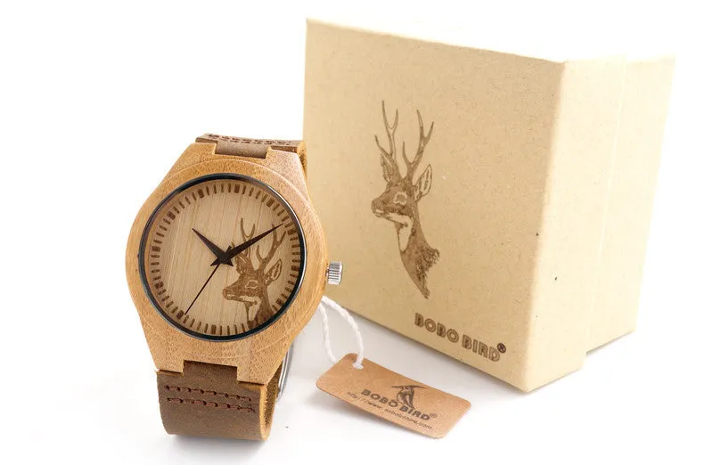 BIRD Top brand Bobobird Men's Bamboo Wooden Watch Quartz Real Leather Strap Men Watches With Gift Box