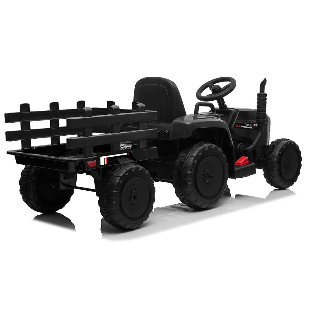 Black Kids Ride-On Tractor, Twin Motor, Remote Control - Rovo Kids