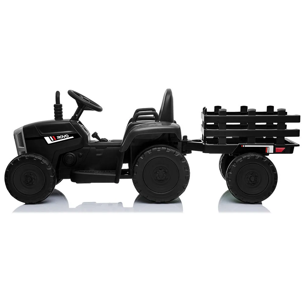 Black Kids Ride-On Tractor, Twin Motor, Remote Control - Rovo Kids