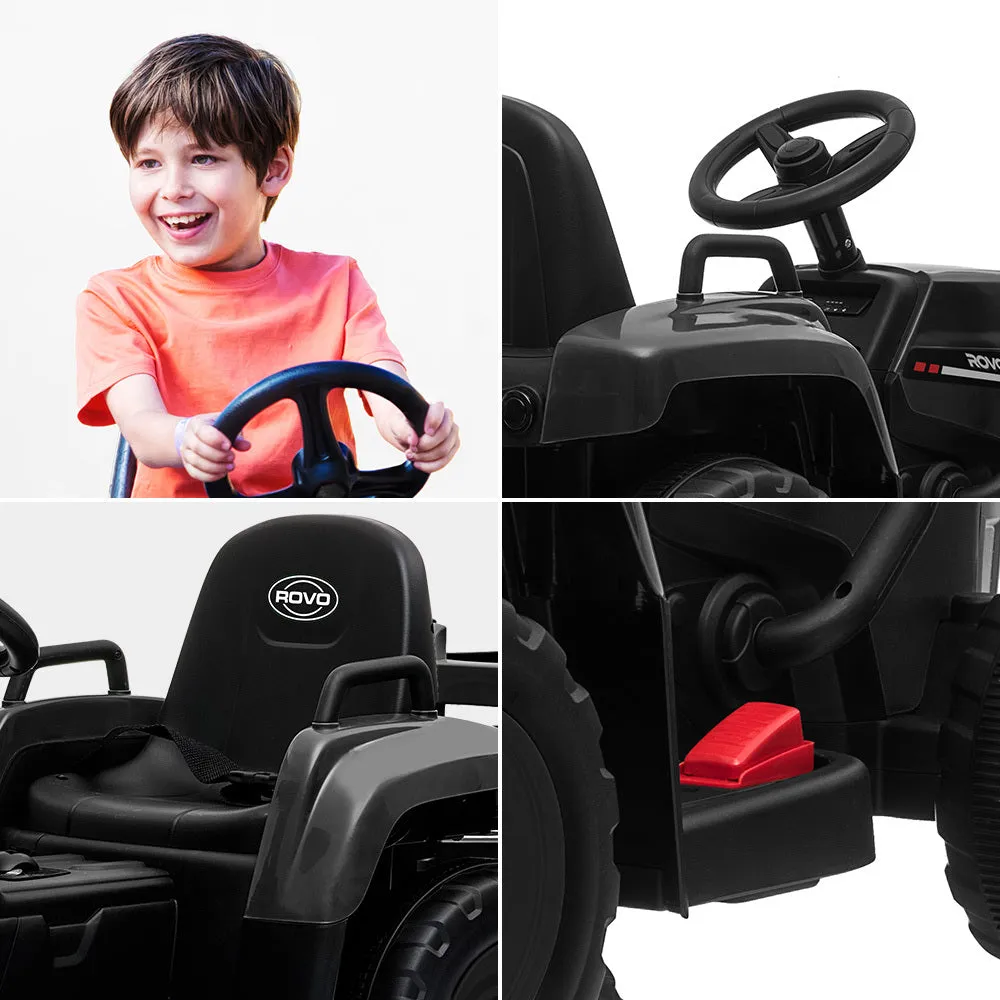 Black Kids Ride-On Tractor, Twin Motor, Remote Control - Rovo Kids