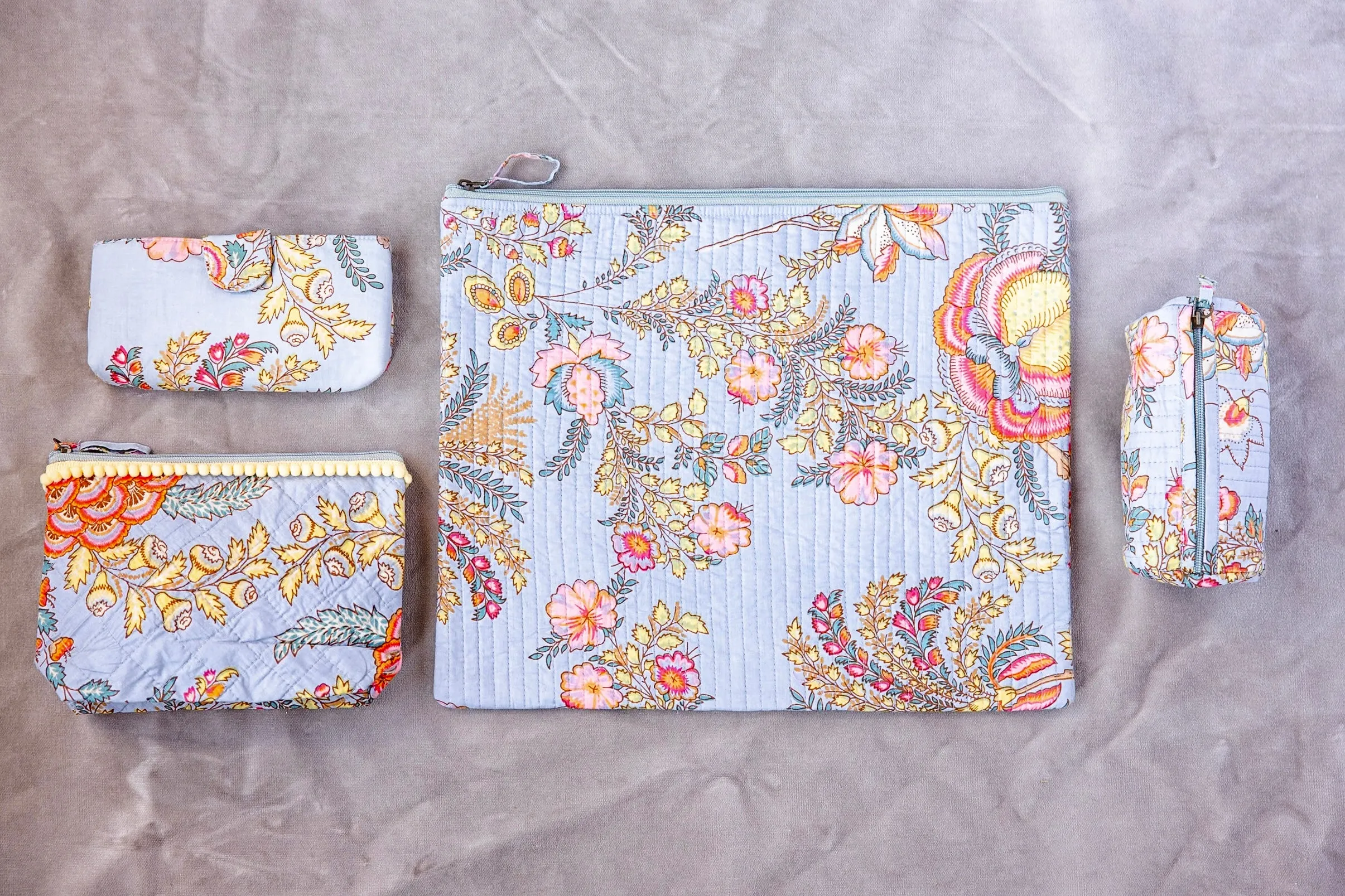 Block Print Cotton Eyewear Case - Sky Blue Floral